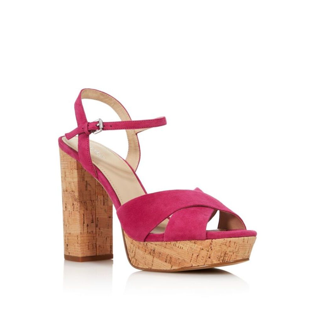 BOTKIER Womens Pink Padded Plateau Block Heel Buckle Leather Dress Sandals 8.5